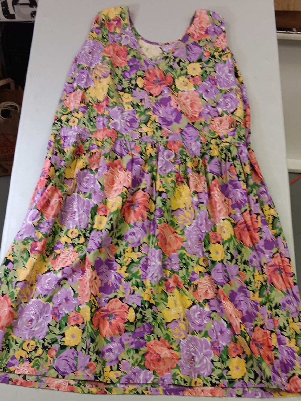 Floral Sleeveless A-Line Dress - Purple, Peach & Yellow